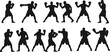© Hasem Creative - Boxer silhouette poses, boxing stance illustration, martial arts training, fighter movement vector, sports action clipar