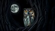 © tinley - passivity. An owl with intense gaze guarding a tree hollow in moonlight, detailed feathers and ancient oak bark. wildlife magazines, conservation campaigns, designed for eco-tourism storytelling.