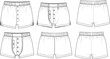 © Biplob Creatives - Men's boxer shorts cad template, flat technical fashion drawing, front and back view, button fly, elastic waistband design