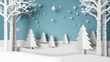 Paper forest scene with falling snow
