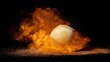 © Zhou - baseball. Baseball with dramatic fiery effect isolated on pure black background with intense flames. event key visuals, club posters, designed for sports event promotions and stadium branding.