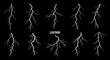 © charli - Collection of diverse electrical discharge illustrations depicting lightning bolts against a dark background, showcasing atmospheric phenomena