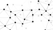 © Sanatçi - Abstract minimalistic black and white abstract network pattern with interconnected black dots linked by thin grey lines. Digital mesh network, with varying node sizes and line angles.