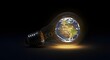 © Rohan - 3D render of the Earth planet glowing inside a light bulb, concept of renewable energy and environmental conservation.