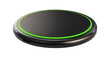 © Pixel - Modern black wireless charging pad with glowing green light ring representing advanced technology innovation and electronic gadget concept on white background