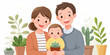 © AzeQo - 笑顔で植物を育てる幸せな家族のイラスト、温かい家庭のイメージ