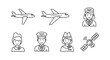 © ณภัทร วงค์มาวิวัฒน์ - Air Travel Icons: A set of simple yet informative line art icons illustrating key elements of air travel, perfect for various design needs.