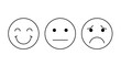 © ARSM D - Emotion scale with happy, neutral, and sad face emoticons illustrating feedback, mood, user experience, customer satisfaction, and review ratings
