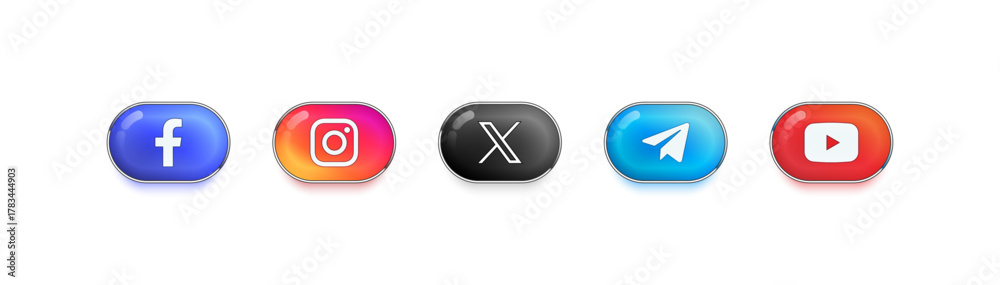 Popular social media Pill-shaped button on transparent background ...
