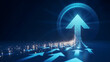 © Pro Video Store - Rising blue arrow symbolizing success and technological advancement, emerging from a path of smaller converging arrows