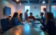 © wang - Tech Startup Blur: A blurred tech startup office with team members brainstorming, suitable for innovation and entrepreneurship themes. High quality