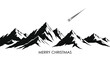 © Ehsan Arts - Minimalist black and white silhouette of majestic mountain peaks under a starry sky with a shooting star and merry christmas text