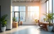 © wang - Bright and modern office space urban environment background image minimalist design soft focus professional ambiance. High quality