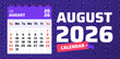 © Zul - August 2025 calendar. Modern calendar page. 2025 sunday start week. Clean design template. Vector illustration. Monthly calendar grid august 2025. Weekend saturday and sunday