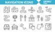 © SAKINA - Thin Line Navigation Icons – Minimal Vector Set of Map, Car, and Direction Elements for Travel Design