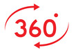 © Ayyam - Red 360 Degree Rotation Icon Vector Showing Complete Circular View and Full Turn Symbol