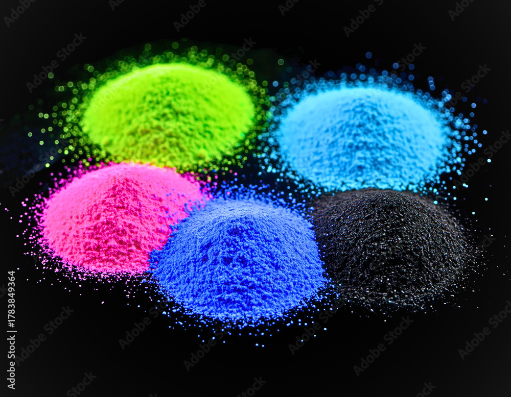 Colorful Powder Piles: A vibrant display of colorful powder piles glows ...