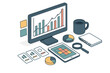 © Andrei - Isometric desktop workspace with computer monitor showing business growth charts and analytical tools