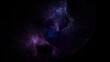 © Igor - Stunning digital illustration of a deep space scene featuring vibrant purple and blue nebulae glowing against a dark star-filled background. The composition showcases swirling cosmic dust