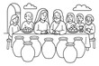© 123levit - Minimalist line art of jesus turning water into wine at cana wedding celebration