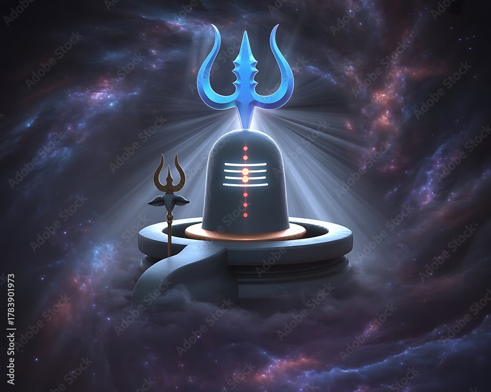 Illustration of lord shiva lingam with trishul in cosmic
