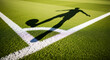 © ManuStockStudio - Soccer player's shadow kicking ball on green grass field corner with white lines