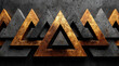 © panumas - Row of triangles with gold accents. The triangles are arranged in a way that they form a line. The image has a modern