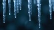 © ฉัน ก็คง - End of Season Sale Icicles Dripping on a Blurred Winter Landscape, Fresh Start Discount A close up shot focusing on transparent icicles with visible water droplets slowly dripping from their tips. The