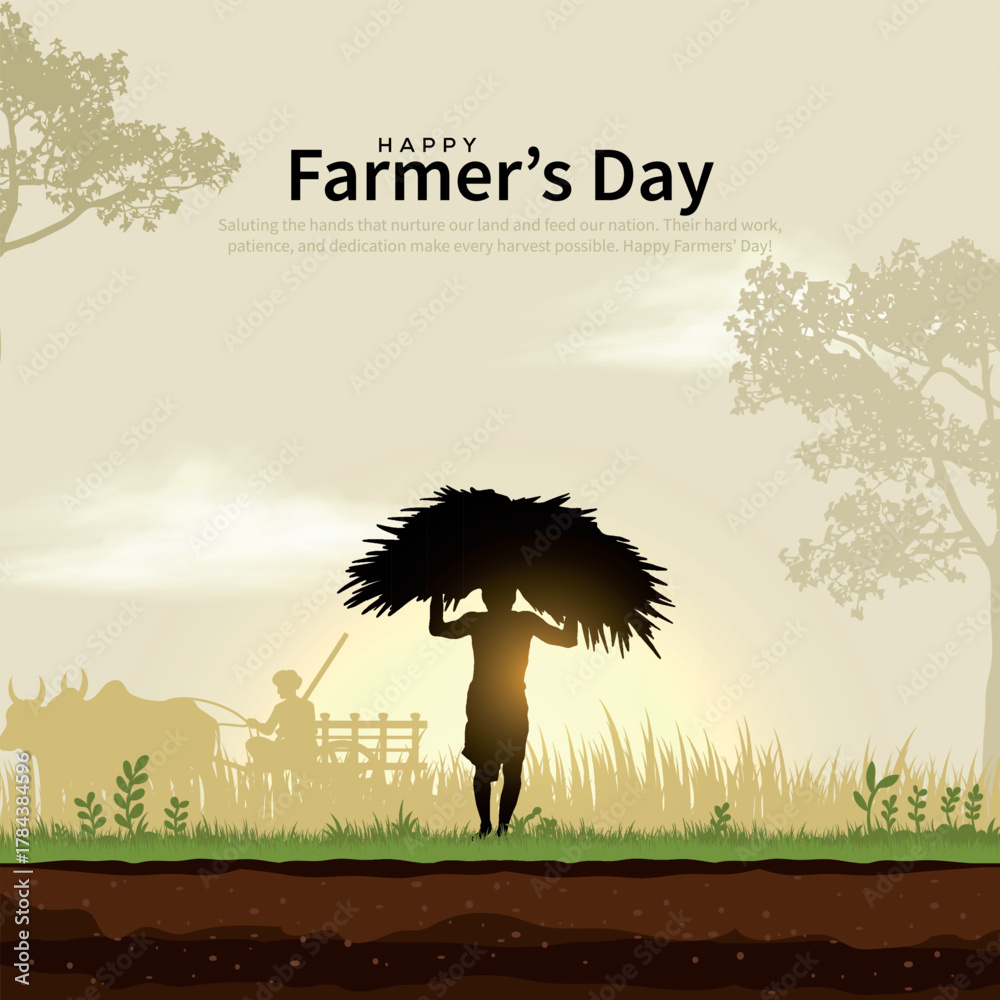 Happy Farmers Day Text with farmer farming silhouette vector ...