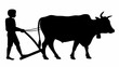© Farhan - Silhouette of a man plowing a field with an ox, depicting traditional farming practices and rural life