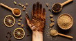 © Asepdwi - Intricate henna design adorns hand alongside spices, evoking beauty and tradition