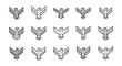 © gudangPIXEL - A collection of stylized eagle emblems in various designs, featuring monochromatic gray and white colors with black outlines. Each displays outstretched wings