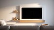 © S.DESIGN - Modern living room with tv mounted on wall and minimalist decor a comfortable space for relaxing and watching favorite shows or movies design showcasing