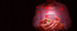 © OleCNX - A man holding smartphone with hacking scam warning and fake bank support message, phishing, online fraud, cybersecurity awareness, call center scammer, identity theft, online security threats.