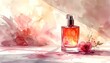 © CHOISH - 장미와 향수병이 어우러진 부드러운 수채화풍 정물 일러스트 Watercolor-style illustration of a perfume bottle with roses in soft pink light