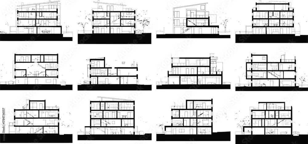 Vector de Stock Architectural study of modular building sections and ...