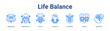 © Syafii5758 - Life Balance web icon vector illustration concept with icon of Happiness, Satisfaction, Humor, Freedom, Flexibility, Family, Optimism