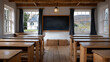 © Maksym - Classic classroom interior emphasizing craftsmanship of wooden furniture, simple decor, and a timeless blackboard, representing tradition and learning