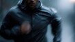 © กาซือมะ สาและ - man jogging in rain with determination, motion blur, cinematic feeling, strong emotion