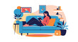 © Mitthila Vectx - A woman is relaxing on a sofa and reading a book in a cozy living room.