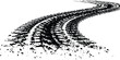 © Design House - Black tire tracks isolated on white background. Black tire tracks on white, grunge texture, dirt splashes, vector background,