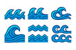© serdon - Stylized blue ocean wave icons and decorative borders set