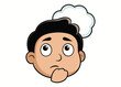 © NKZ MAHDI - Cartoon boy with a thinking cloud above his head looking up with a pensive expression and hand on his chin