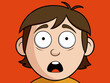 © NKZ MAHDI - A cartoon boy with wide eyes and an open mouth expresses shock or surprise against a vibrant orange background