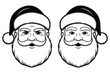 © Nazeer - Two stylized illustrations of Santa Claus faces, one with a stern expression and the other with a neutral expression, both wearing hats and beards.
