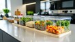 © Nakorn - Vegan meal prep ideas kitchen counter food photography bright lighting top-down angle organized containers