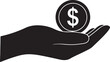 © PixelSaga MH2  - Black Silhouette of a Hand Holding a Coin with a Dollar Sign money on transparent background