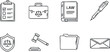 © vadymstock - Outline vector icons representing legal concepts such as scales of justice, gavel, law book, and legal documents for professional use