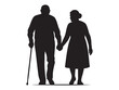 © Jafree - Black silhouette of elderly couple walking together, isolated on white background. concept of senior love, companionship, aging gracefully, icon, logo, design element