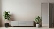 © Make Beautiful - Modern living room interior with minimalist media console and lush potted plants creating a serene atmosphere
